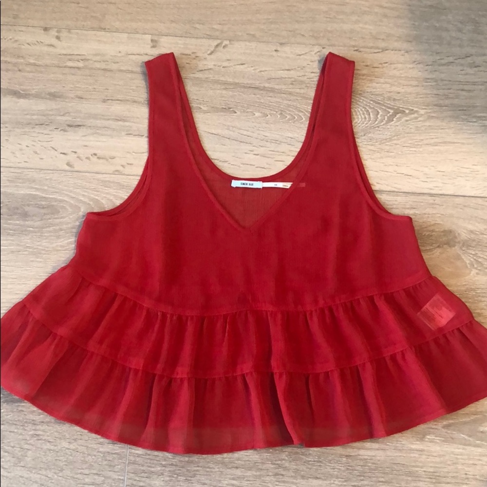 Kimchi Blue Sheer Peplum Red Tank Size XS